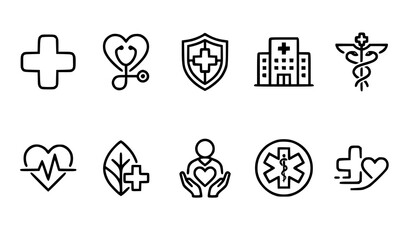 Fototapeta premium Modern Medical Logo Vector Collection Healthcare Hospital Clinic Pharmacy Brand Symbols Minimal Outline Icons