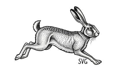 Wild hare leaping in detailed vintage engraving style © Windul