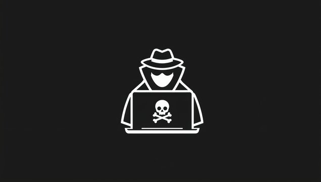 Hacker icon with skull on laptop screen