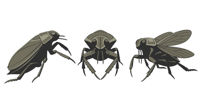 Illustration Set of Giant Water Bugs in Various Poses