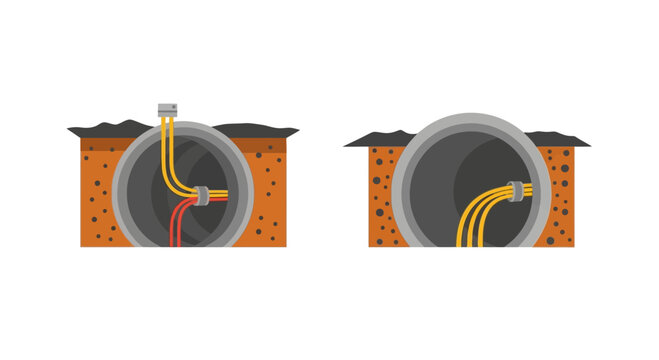 Cross Section View of Underground Utility Pipes and Cables