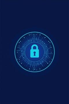Digital padlock icon with glowing circuit lines for data security