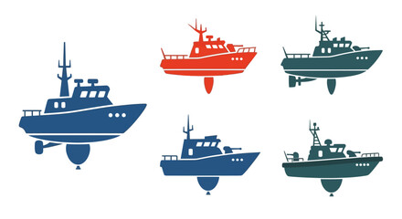 Set of stylized patrol boats, navy ships, military vessels, vector illustration © Exotic