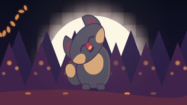 Cute Cartoon Creature Dancing Under The Full Moon In A Magical Forest.