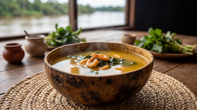 Steaming Tacac&aacute; Soup in Traditional Gourd