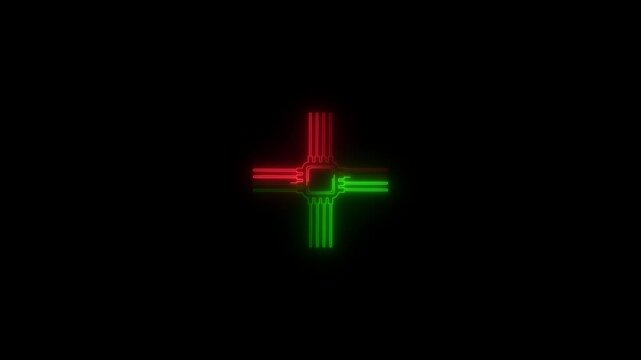 Microchip line icon, computer processor icon, simple logotype CPU icon animation.Microchip line animation. Electronic component animated icon. Moving signals, scaling circles. Processor chip
