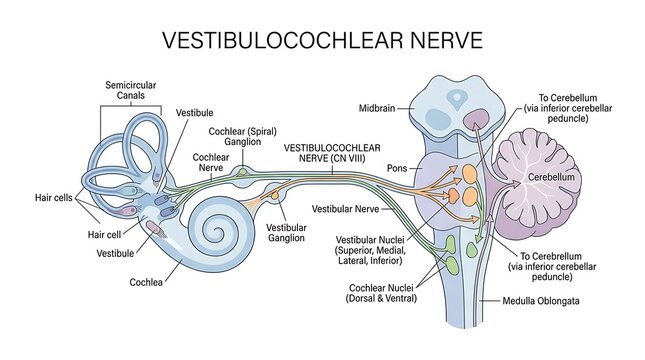 Scientific diagram of human vestibulocochlear nerve and brainstem connections