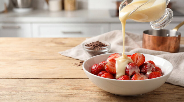 Condensed Milk Drizzle on Fresh Strawberries