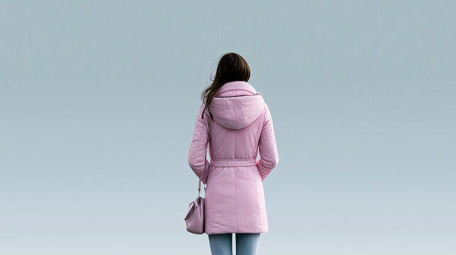 Minimal Fashion Concept Featuring Woman from Behind on Soft Pink and White Set