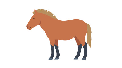 Fototapeta premium Brown Horse Illustration Standing Side Profile, Flat Design, Isolated