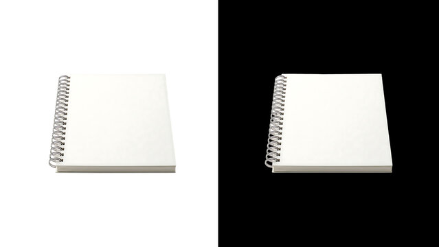 Minimalist spiral notebook mockup, blank white paper notepad with metal wire binding, clean stationery template for branding and sketching