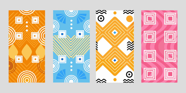 Geometric pattern collection with squares circles and chevrons vector illustration