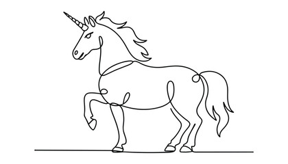 Fototapeta premium One continuous line illustration of an Unicorn horse , isolated on white background.