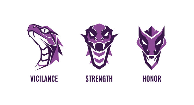 Purple Snake and Lion Heads Representing Virtues.
