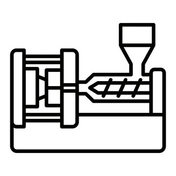 Outline icon of an industrial injection molding machine for manufacturing.