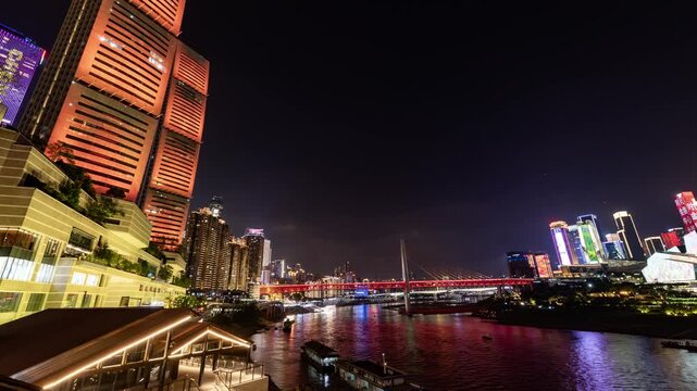 Chongqing cyberpunk city skyline with river