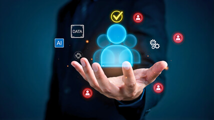 Fototapeta premium Futuristic Concept of Artificial Intelligence in Team Management and Digital Human Resources Management