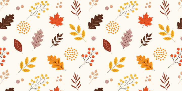 Seamless pattern of autumn foliage, colorful fall leaves vector background for seasonal textile, wallpaper, wrapping paper and surface design
