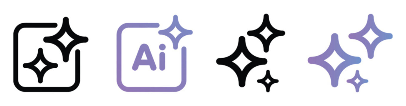 AI generate icon set ai, sparkle star with square button, artificial intelligence star logo vector illustration