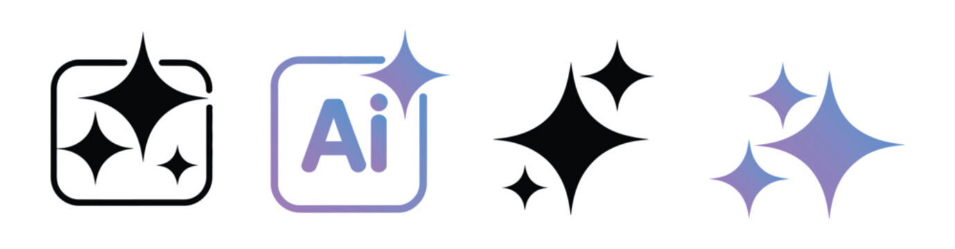 AI generate icon set ai, sparkle star with square button, artificial intelligence star logo vector illustration