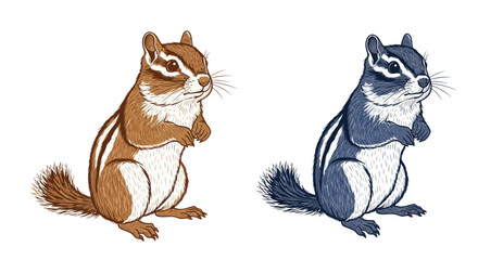 Alert chipmunks standing upright with detailed fur textures © wowok