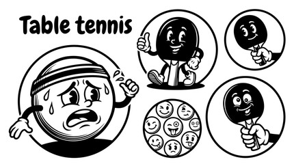 Table tennis ball vector collection isolated for racket sports, indoor games, tournaments, and athletic activities. Black and white sketch style featuring ping pong © Ethan