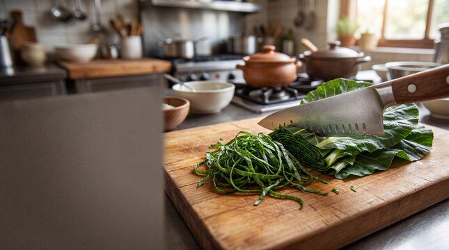 Collard Greens Chiffonade Preparation
