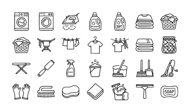Household and laundry flat icon collection vector illustration