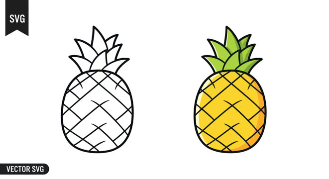 Minimalist pineapple fruit icons in color and outline styles