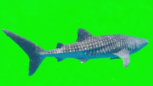 Fish Video of one Whale shark are swimming on the green screen background