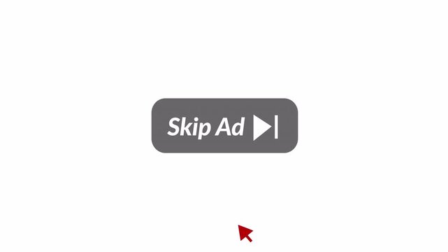 Skip Ad Countdown Button Animation with Cursor Click on transparent background ,Mouse cursor clicking a Skip Ad button, skip Ad  animation with Alpha Channel in 4K