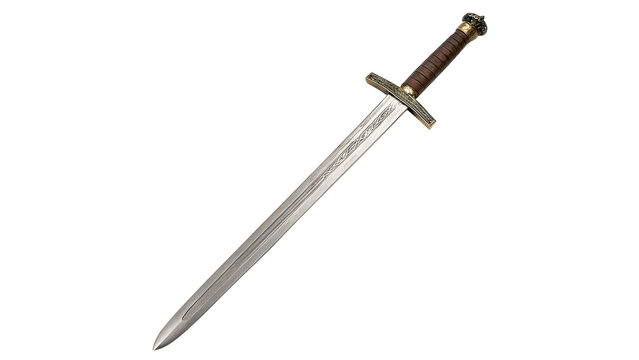 Sharp metallic ancient warrior sword blade weapon isolated on a transparent background