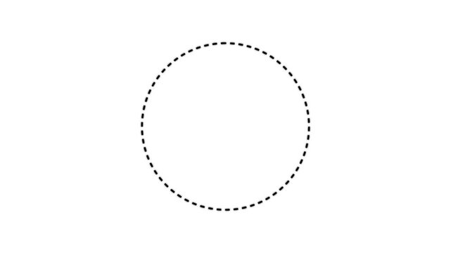Dotted line circle frame animation on a white background. Animation of a dotted line circle path from left to right point. circle frame dotted line animation isolated on a white screen.