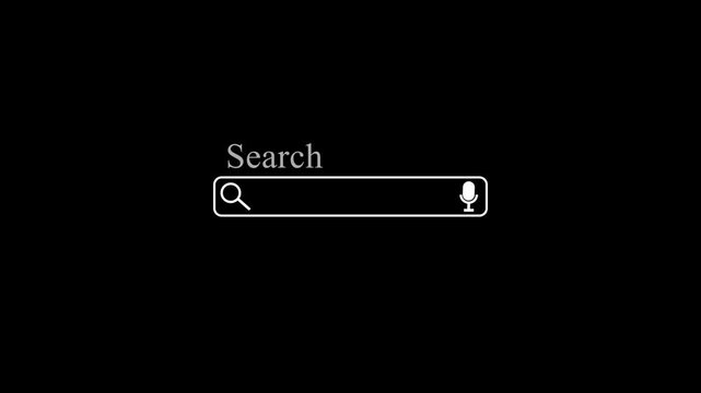 Animated search bar with  gradient border and mouse cursor clicking magnifying glass icon for web engine and browser concept. Alpha Channel