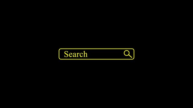 Animated search bar with  gradient border and mouse cursor clicking magnifying glass icon for web engine and browser concept. Alpha Channel