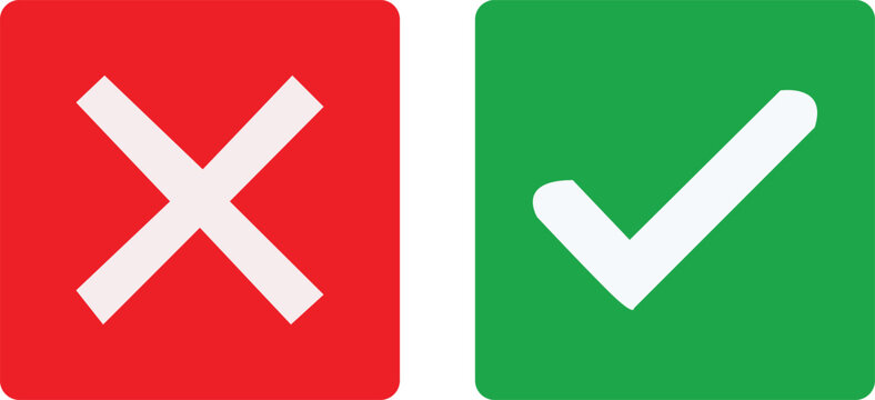 Red error cross and green checkmark approval icons side by side