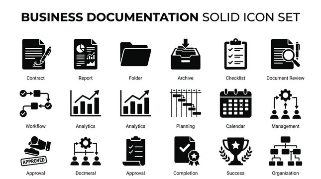 Icons represent essential business data.