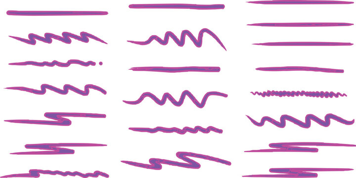 Lines drawn in purple ink display varied textures and styles for highlighting important document sections.