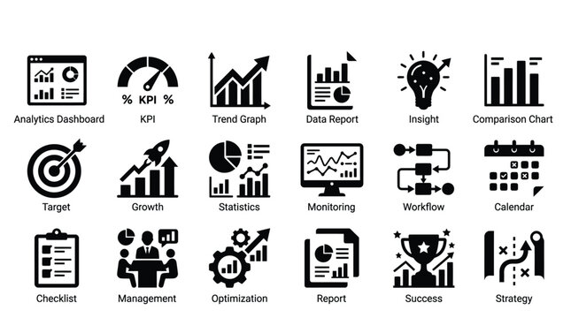 Icons represent business metrics clearly.