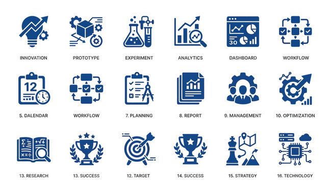 Icons represent technical innovation.