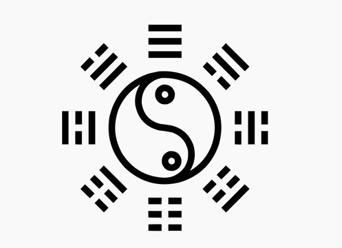 Bagua trigrams surrounding central Yin Yang symbol representing Taoist balance and cosmic harmony