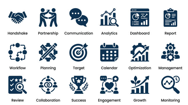Icons display business partnership.