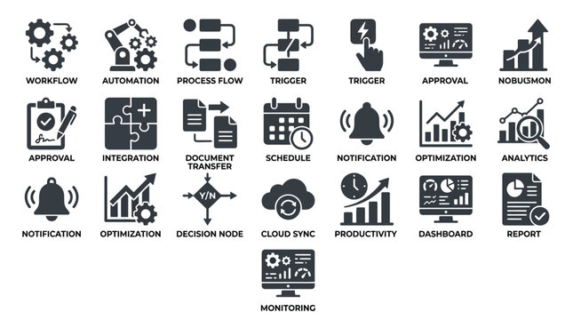 Automation icons show process workflows.