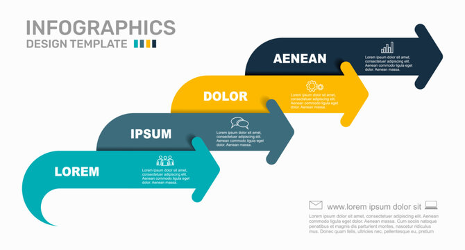 Four-step infographic with arrows banners, ideal for process visualization or presentation. Vector illustration.