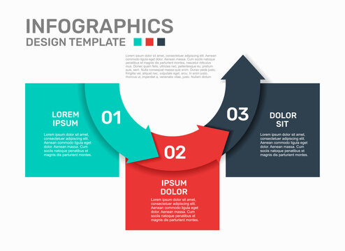 Modern business infographic template featuring three numbered colorful winding arrow steps. Vector illustration.