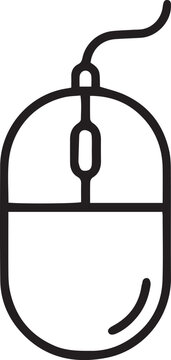 Wired Computer Mouse Outline Icon: Minimalist Black Line Vector Illustration of PC Input Device for Tech Logos.
