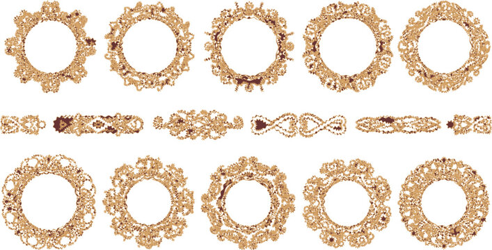 Gold filigree frames showcase elaborate circular designs and horizontal dividers that enhance the luxury feel of formal invitation materials.