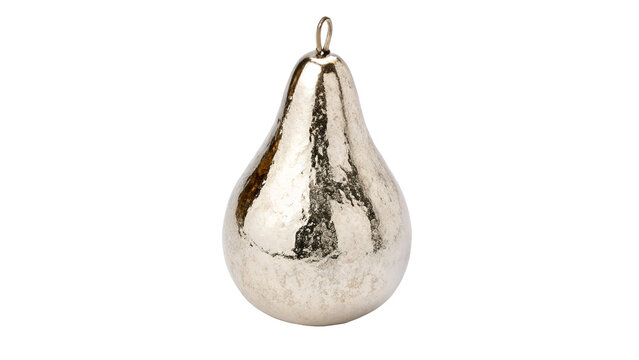 Glossy metallic silver pear shape decorative ornament item isolated on transparent background