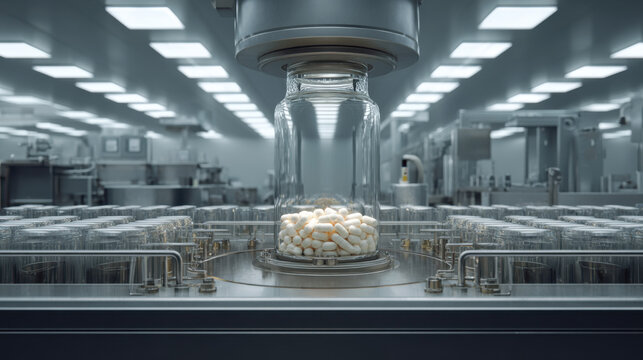 Automated Pharmaceutical Capsule Filling Process in Modern Manufacturing Plant