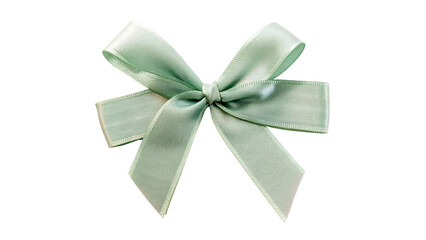 Fototapeta premium Elegant pastel green satin fabric ribbon bow decoration item isolated on transparent background